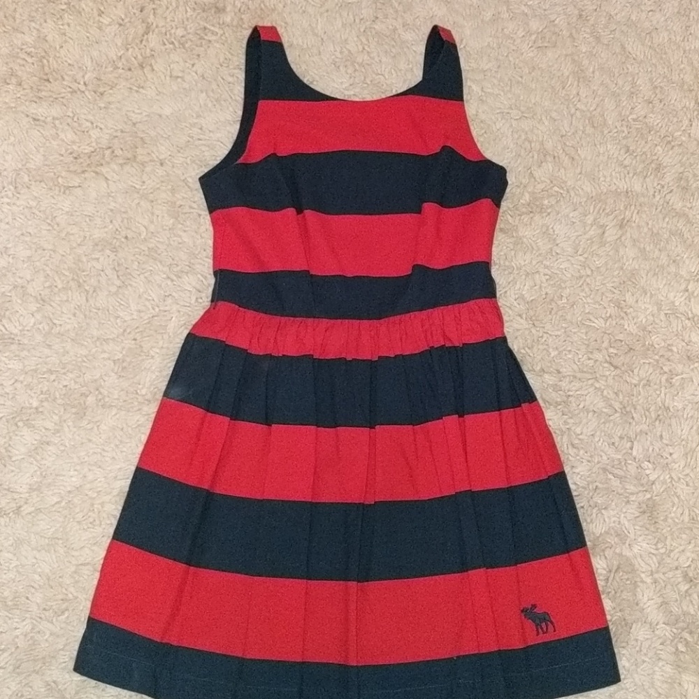 navy blue and red striped dress